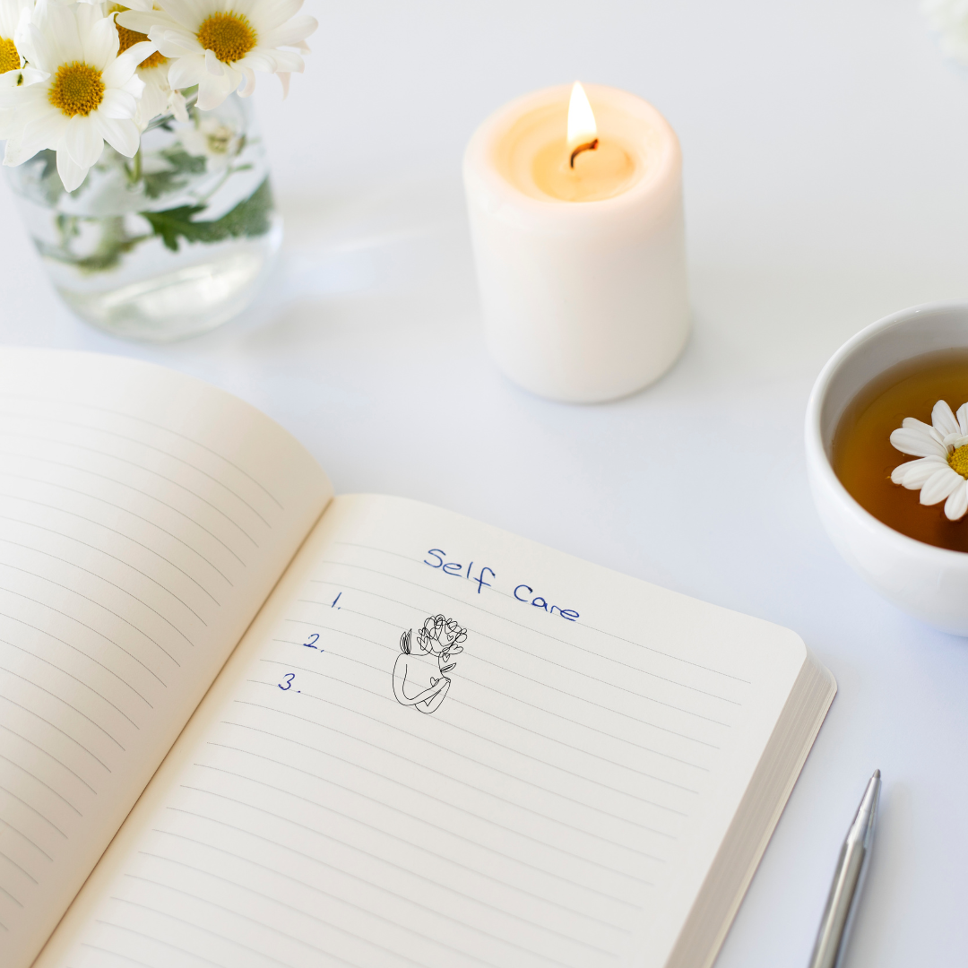 Photo of a notebook with a list of Self Care items