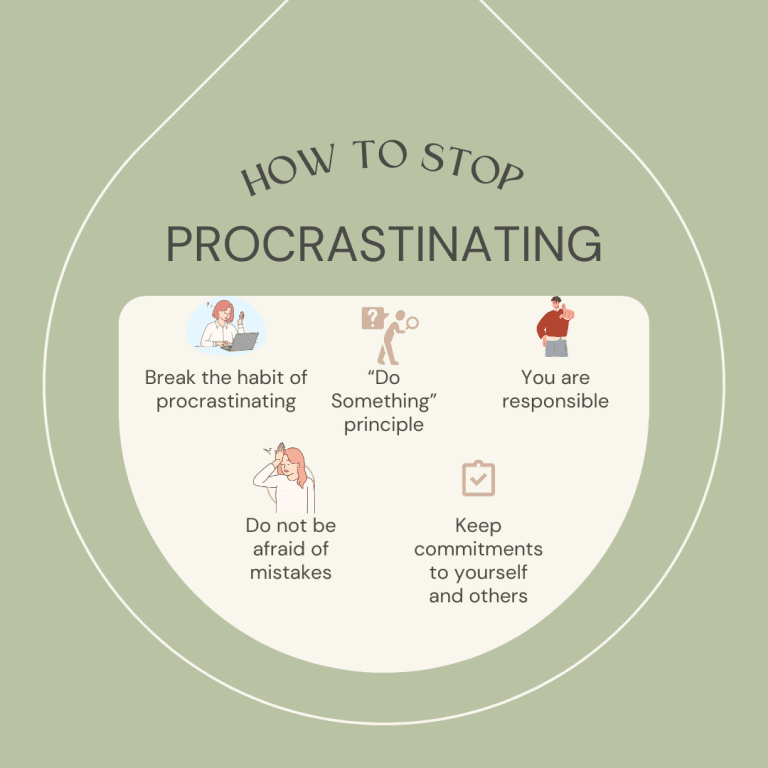 Illustration titled How to stop procrastinating