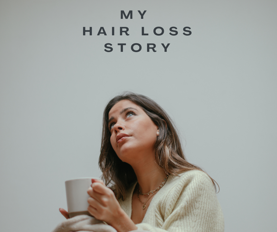 Sad woman drinking coffee and thinking about her hair loss story