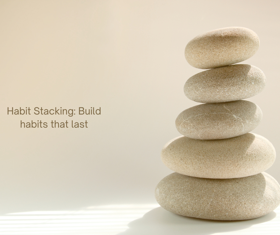 Picture of stones stacked one on top of each other, representing Habit Stacking