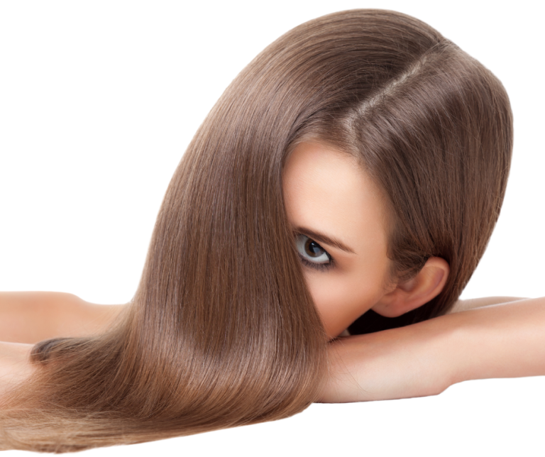 Woman with hair covering her face