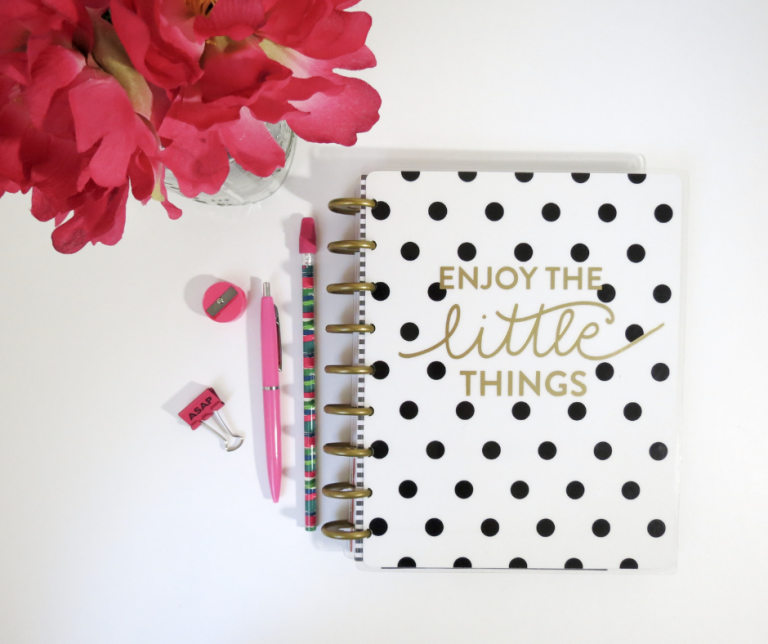 Cute notebook with the pen on the desk