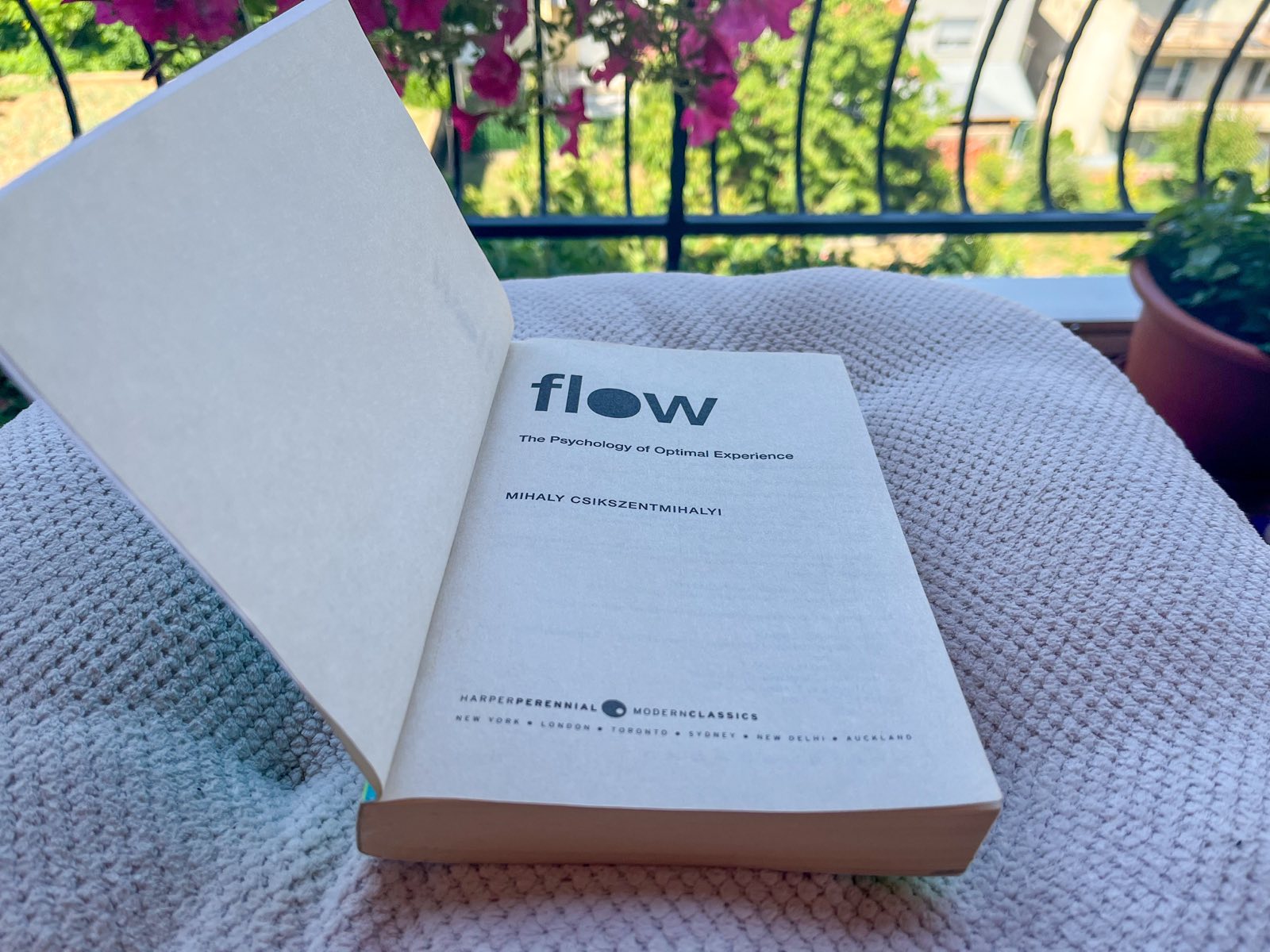 Photo of the book Flow o n a chair