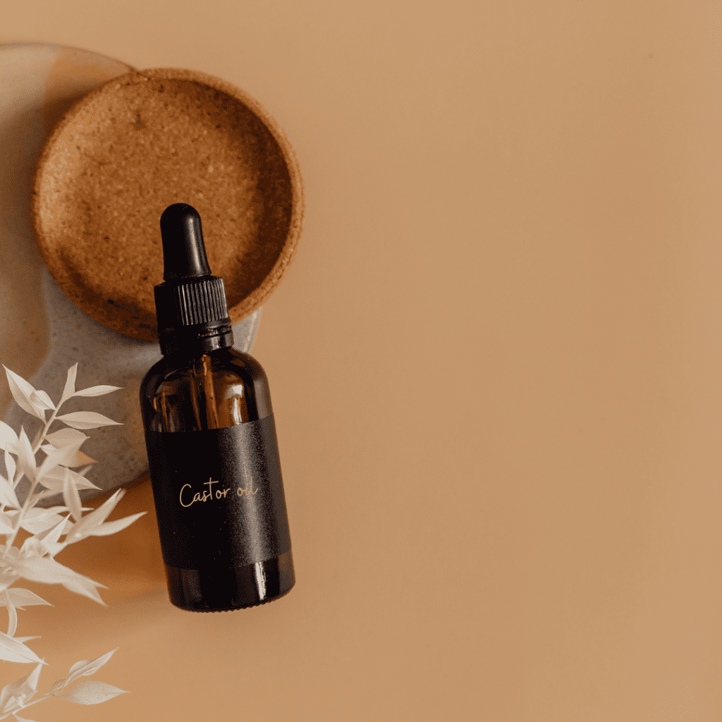 Photo of dark glass Castor Oil bottle