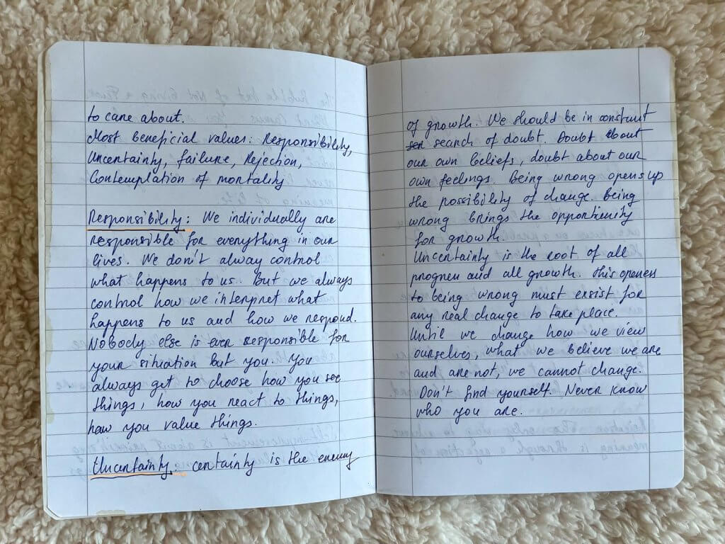 The photo of a reading journal for personal growth.