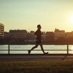 Photo of a man running along the river